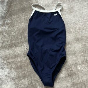 TYR Dark Blue Swimsuit size 32 with White Straps